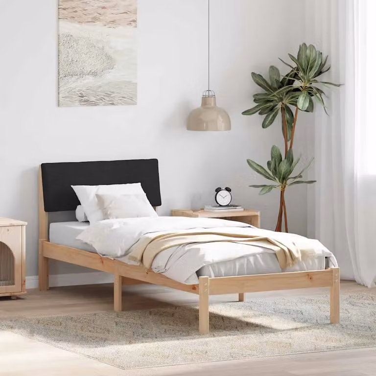 Struttura del letto moderna vidaXL in legno di pino con testiera, marrone e nero, L 80 x P 200 cm