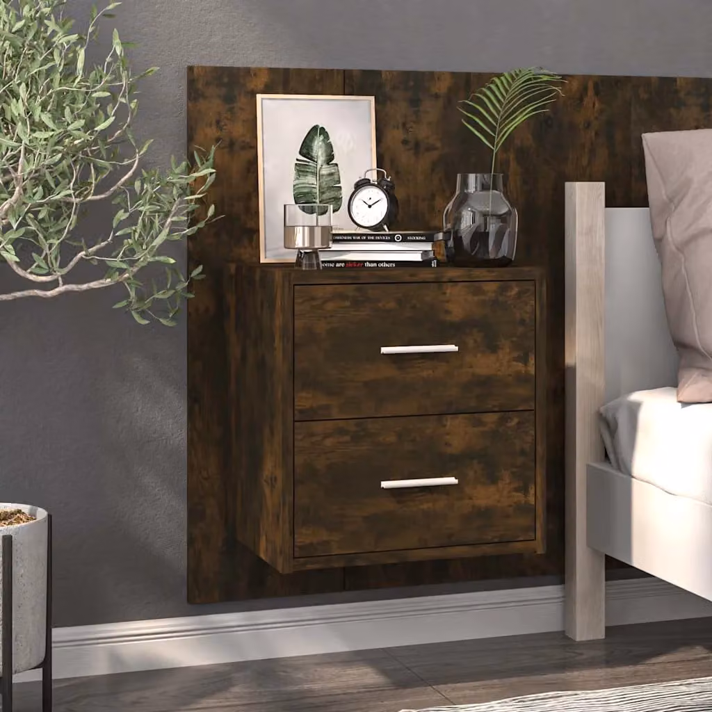 Comodino a muro vidaXL in legno Rovere Fumo, design moderno e finitura opaca, L: 80,0 cm, P: 32,5 cm, H: 48,5 cm