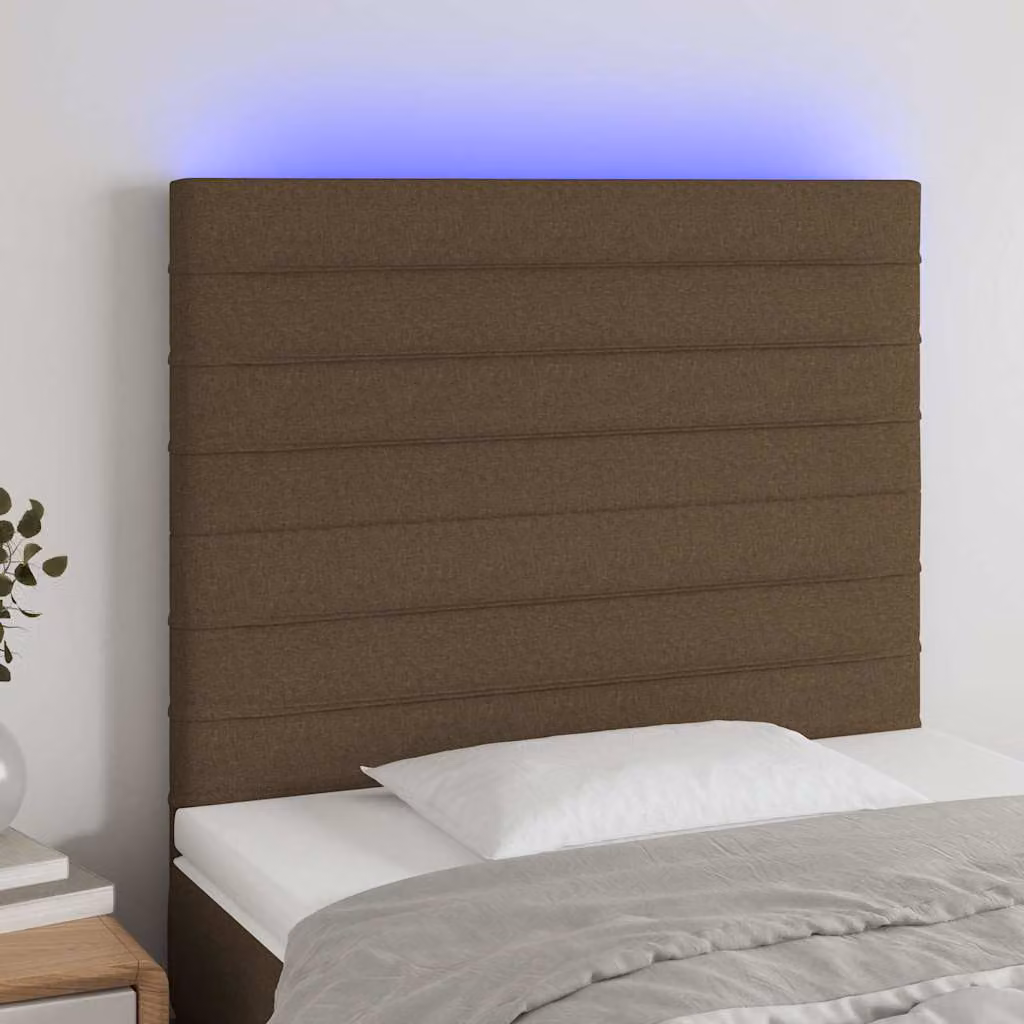 Testiera per letto vidaXL in tessuto marrone scuro con illuminazione LED e porta di ricarica USB, L/P/H: 128 x 80 x 5 cm