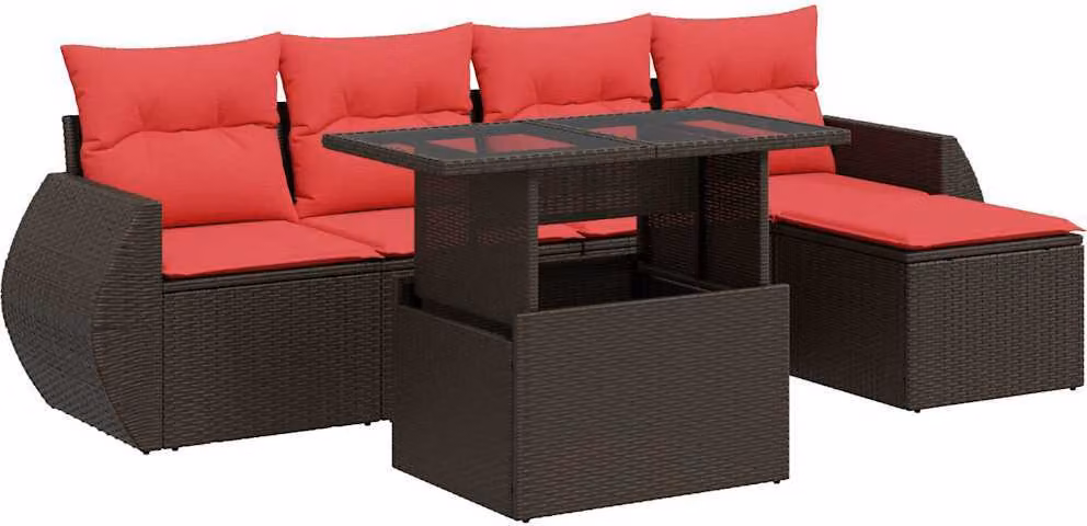 Set Divano Giardino 6 pz con Cuscini Marrone Polyrattan Acacia