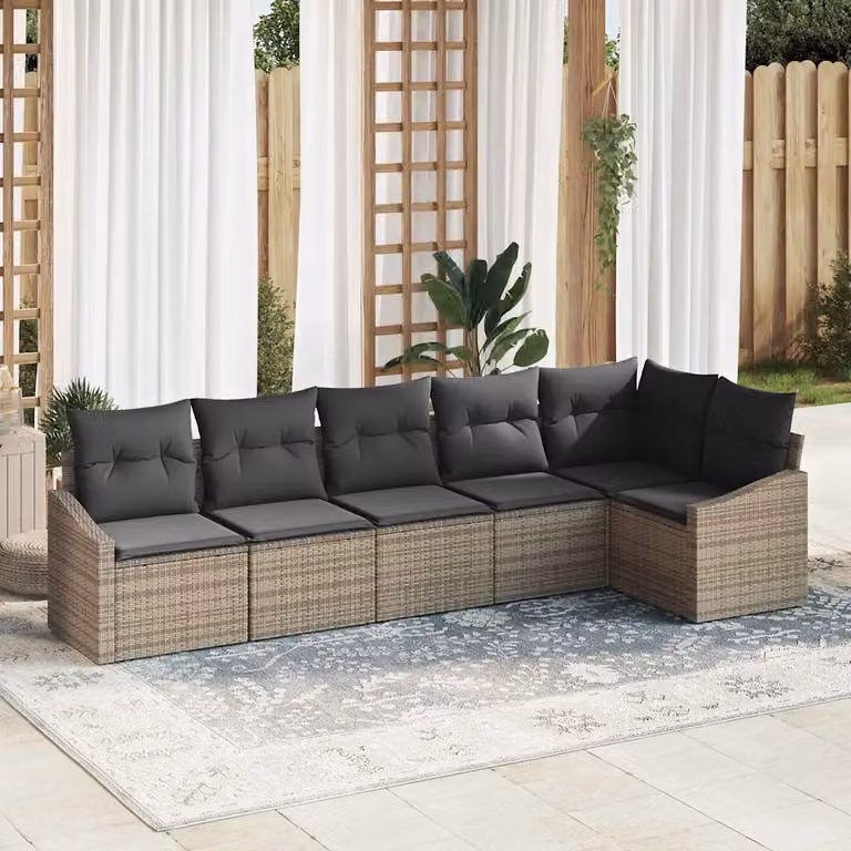 Set di divani da giardino vidaXL in rattan grigio con cuscini e tavolino da esterno