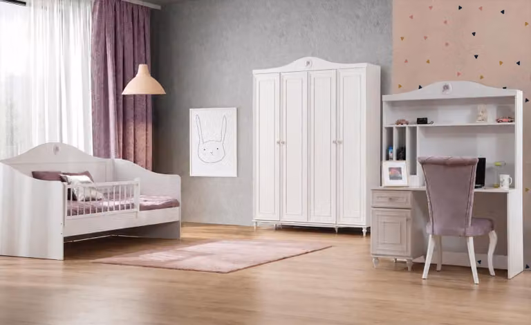 Set per cameretta: lettino, armadio, scrivania, colore bianco