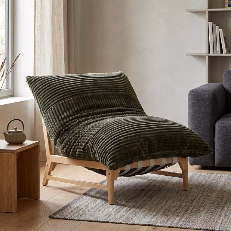 Poltrona relax LVHOM XXL con struttura in legno massello, rivestita in tessuto Cord con imbottitura in memory foam, poltrona lounge ergonomica, poltrona TV per il soggiorno, colore verde