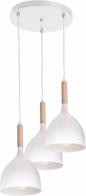 Lampada a sospensione Luminex in legno e metallo bianca con 3 luci E27 dimmabile