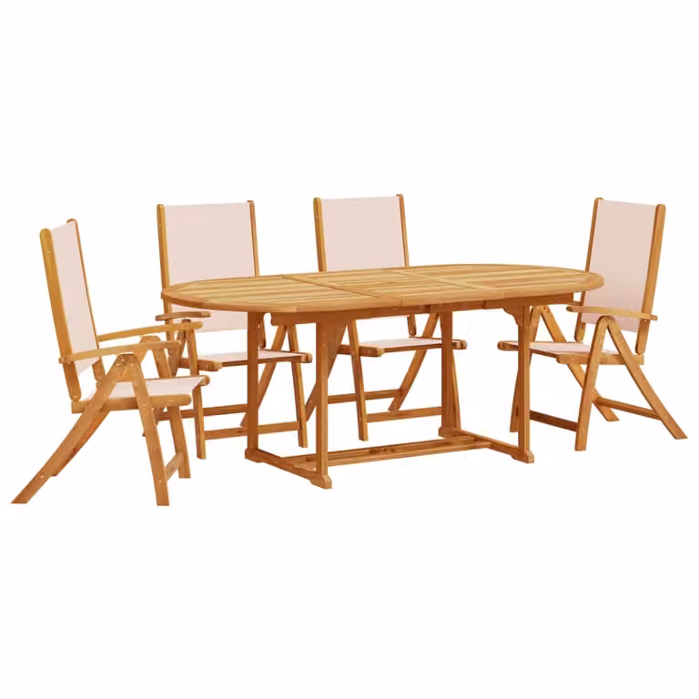 Set Pranzo da Giardino 5pz Legno Massello di Acacia e Textilene