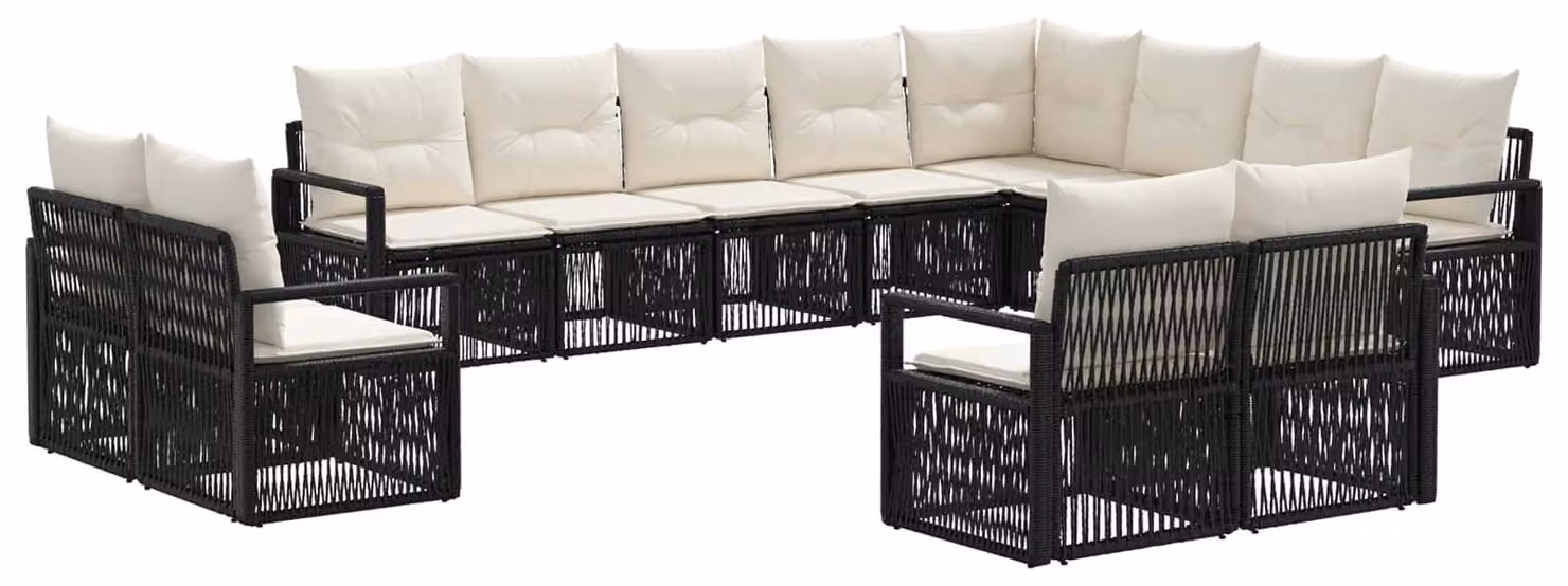 Set di divani da giardino, 12 pezzi, in rattan sintetico nero