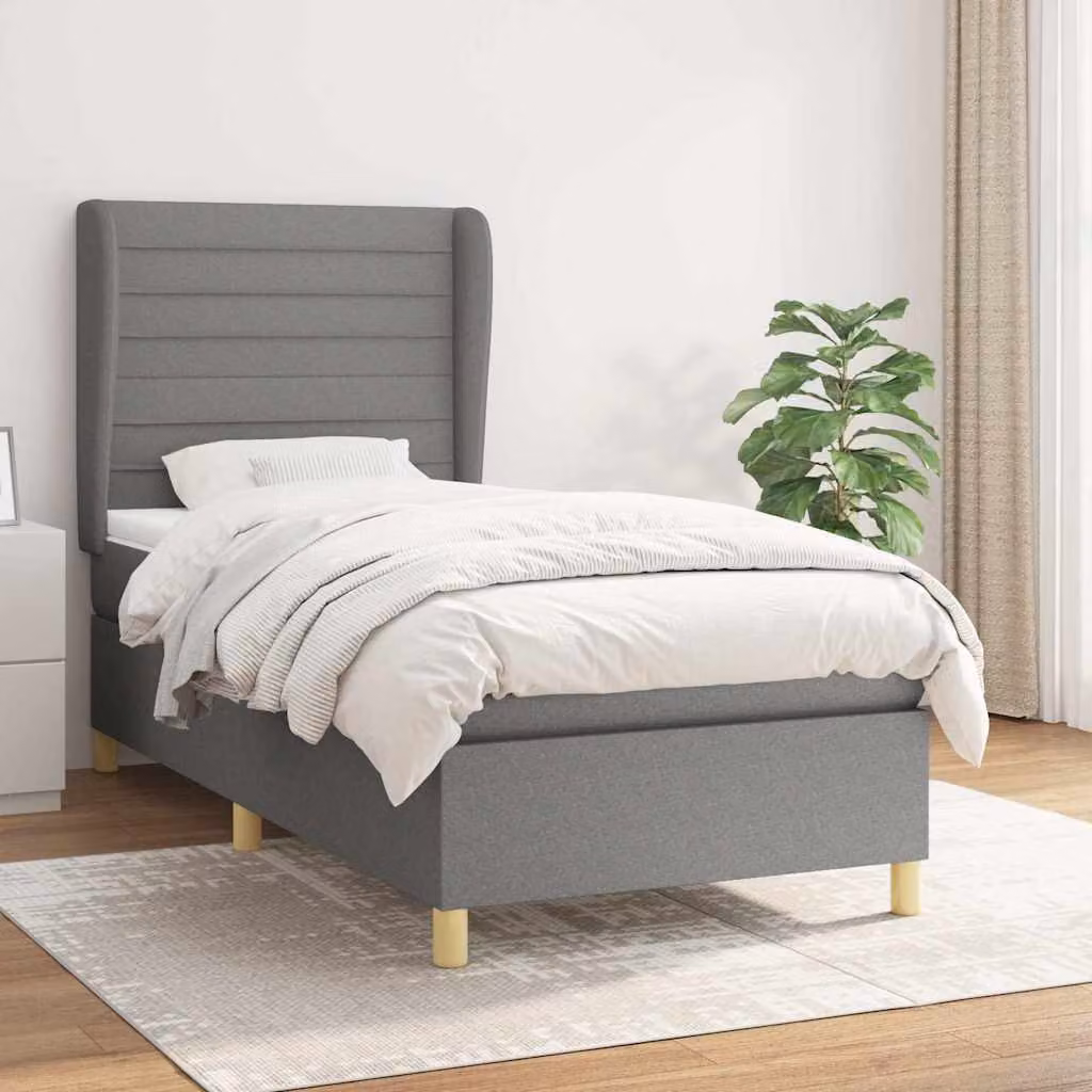 vidaXL Giroletto a Molle con Materasso Ibrido in Tessuto Grigio e Bianco L/P/H: 200 x 80 x 128 cm – 1