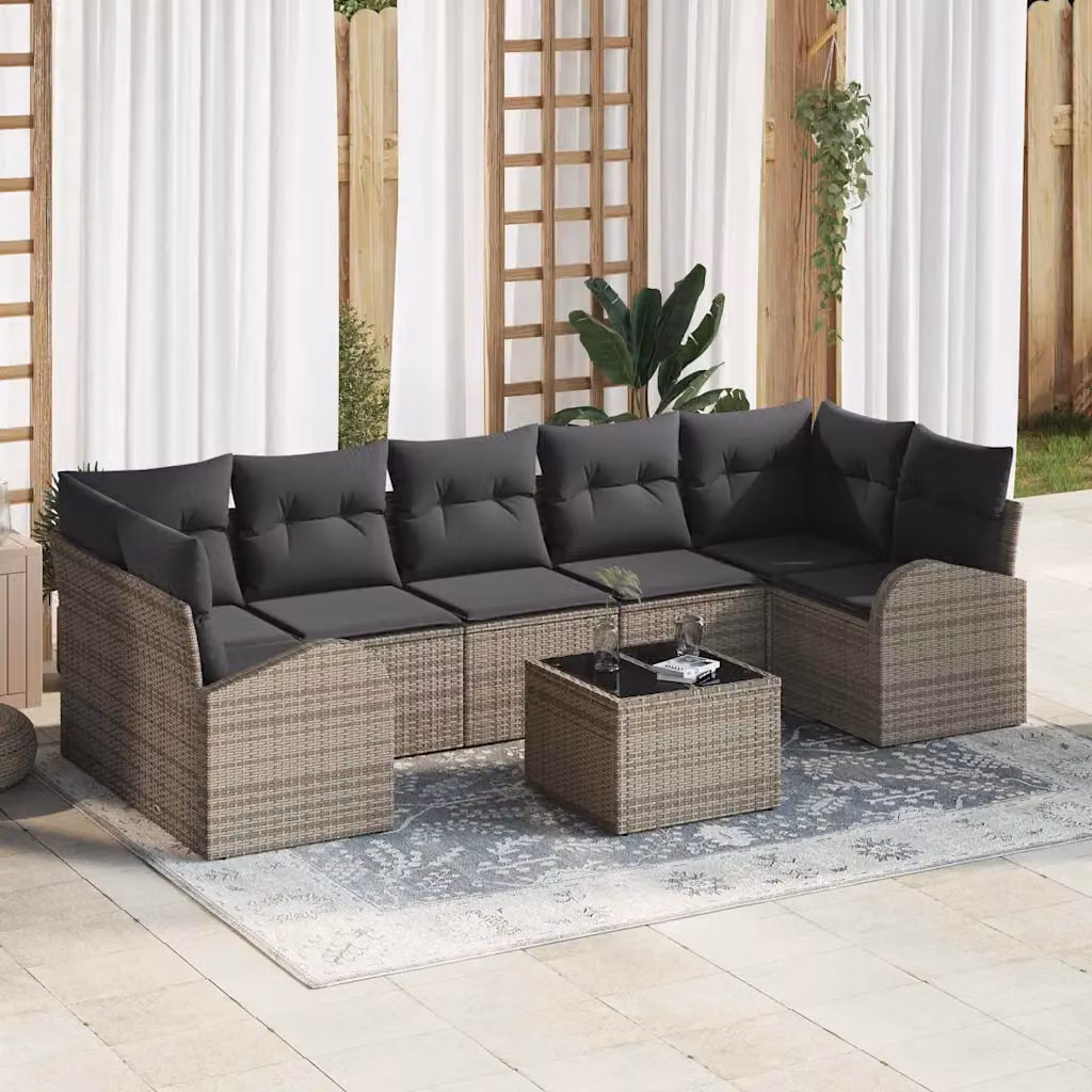 Set Divano da Giardino vidaXL 8 Pezzi con Cuscini Grigio in Polyrattan e Acciaio – 1