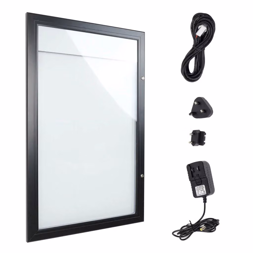 Bacheca per esterni Top Eventi Store per Menu nera con illuminazione LED e formato 2 x A4 – 2