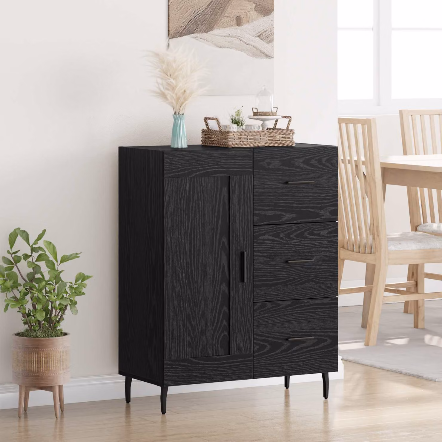 vidaXL Credenza moderna con cassetto in Rovere Nero, L: 69,5 cm, P: 34 cm, H: 90 cm