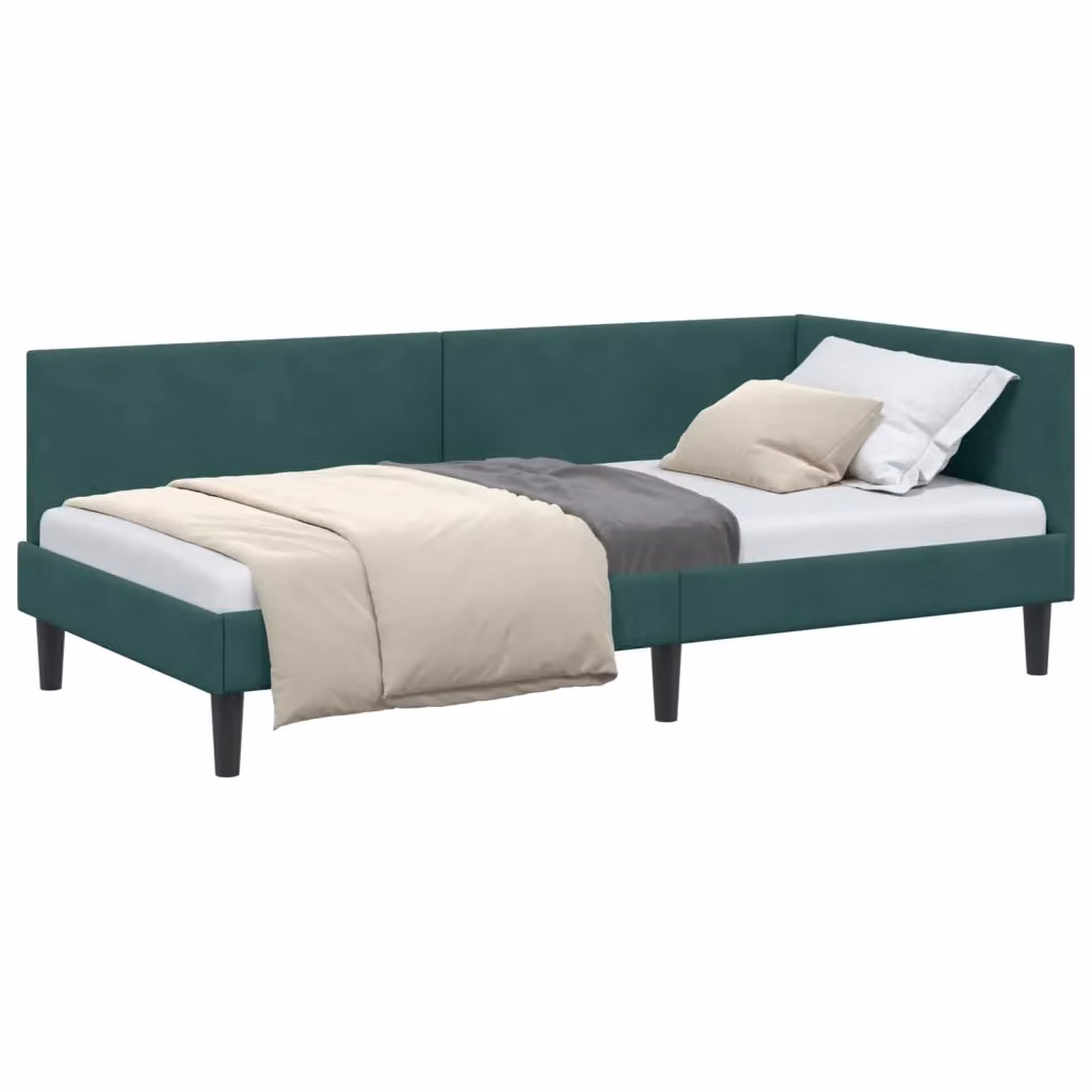 vidaXL Cornice del letto ad angolo in velluto verde con chaise longue asimmetrica L/P/H: 204 x 140 x 94 cm – 2