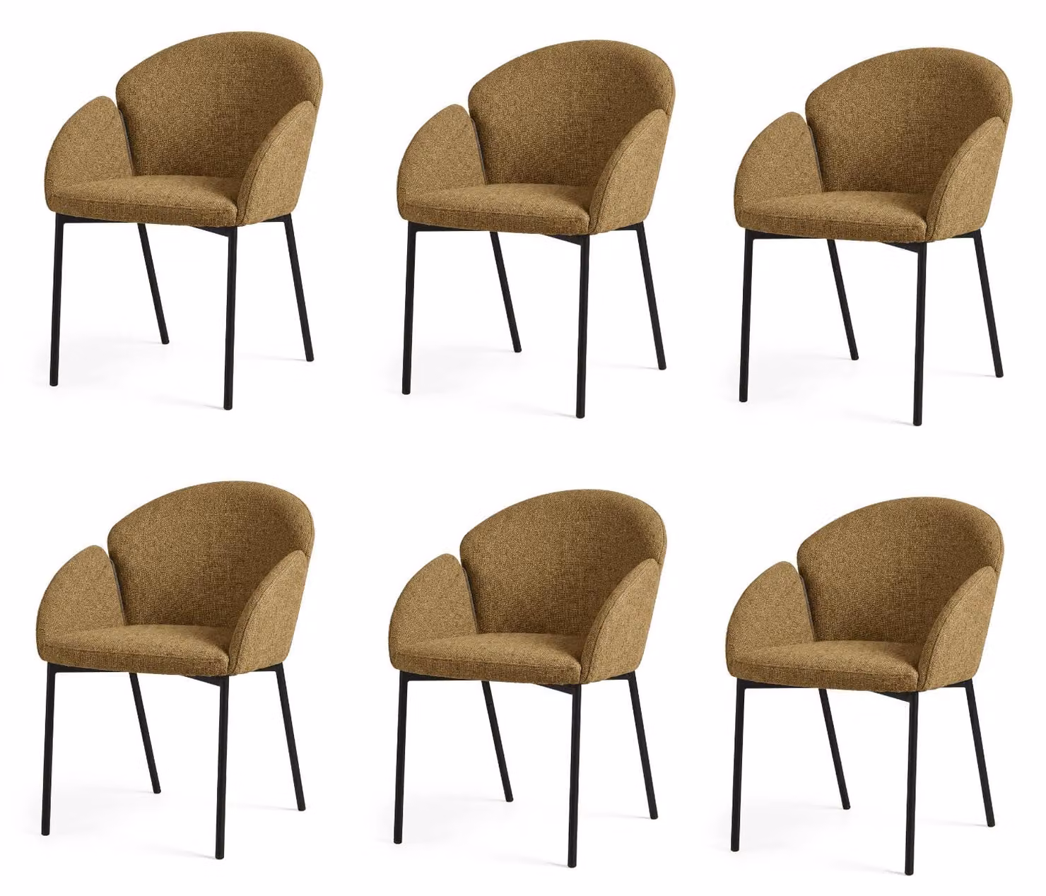 Set di 6 sedie da pranzo dal design elegante, colore giallo senape, tessuto