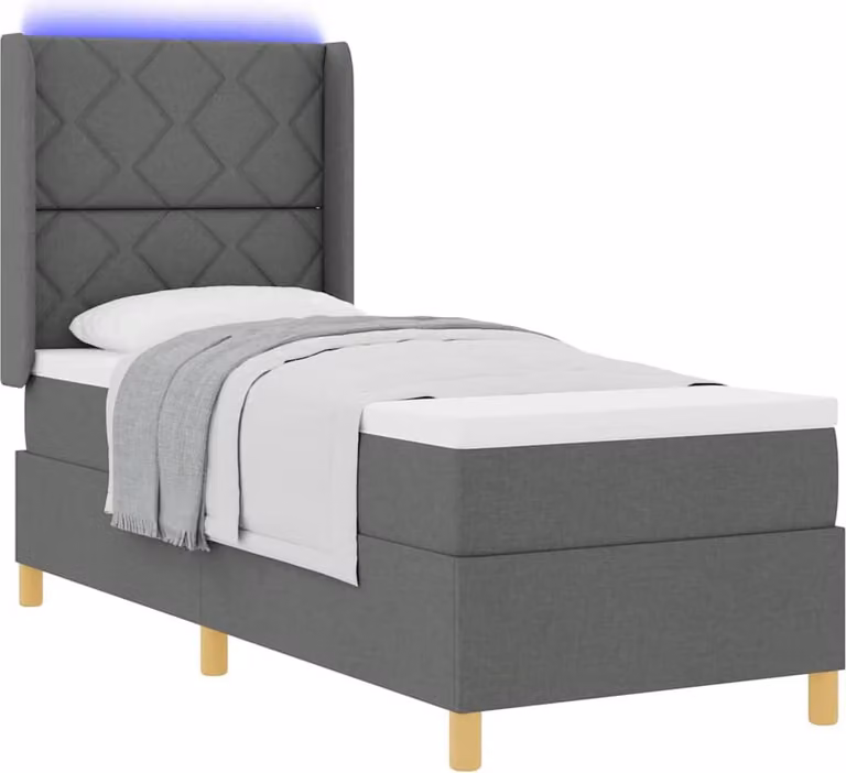 Letto a molle con strisce LED Grigio 80 x 200 cm Tessuto