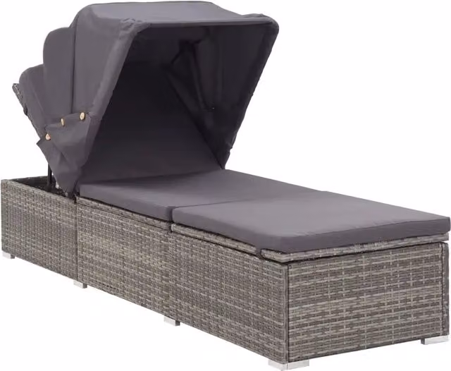 Lettino prendisole vidaXL in polyrattan grigio con tettuccio regolabile e cuscino per esterno