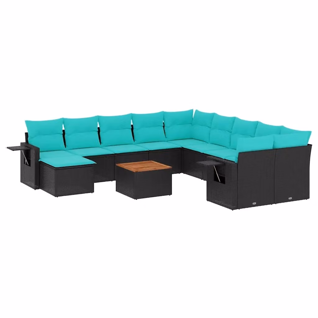 Set di Divani da Giardino a Forma di U vidaXL in Polyrattan con Cuscini e Tavolino, Colore Turchese e Nero – 2