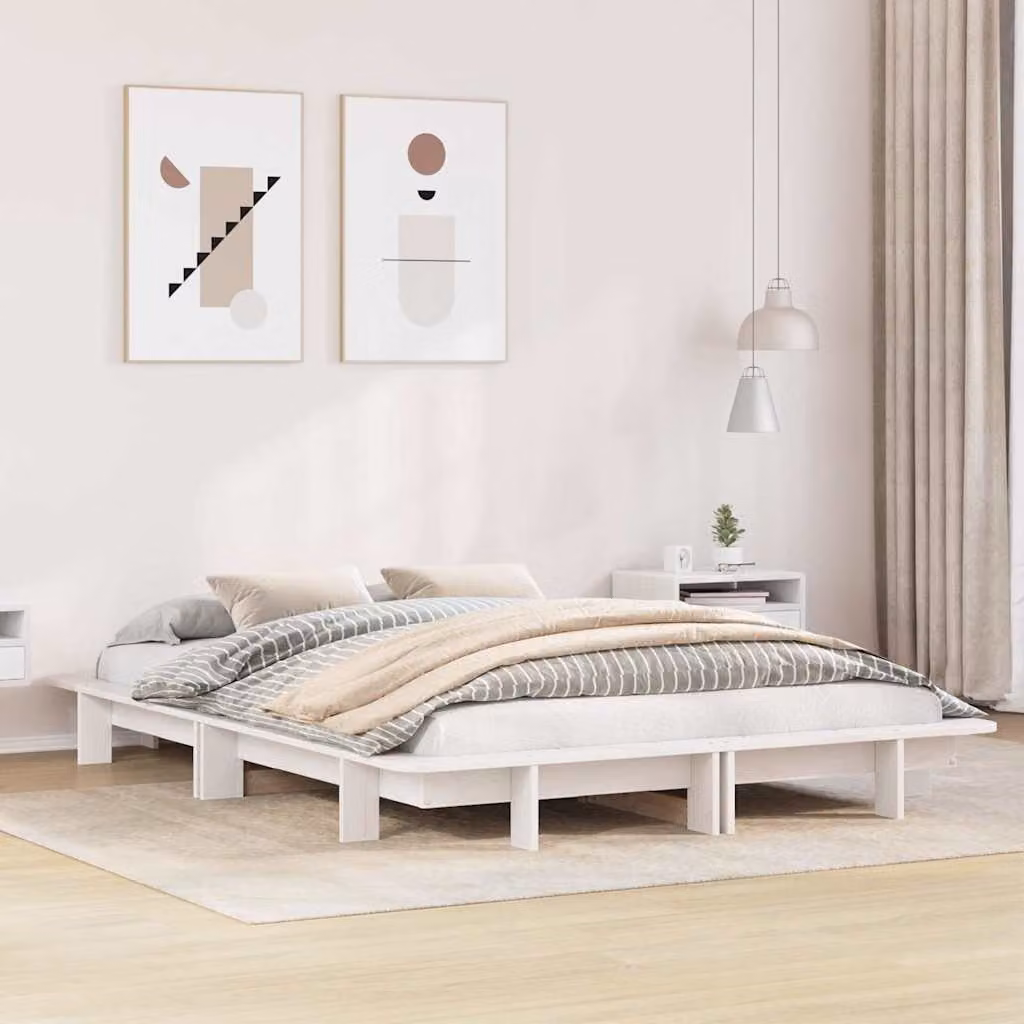 vidaXL Letto Moderno in Legno Massello di Pino Bianco 150x200 cm