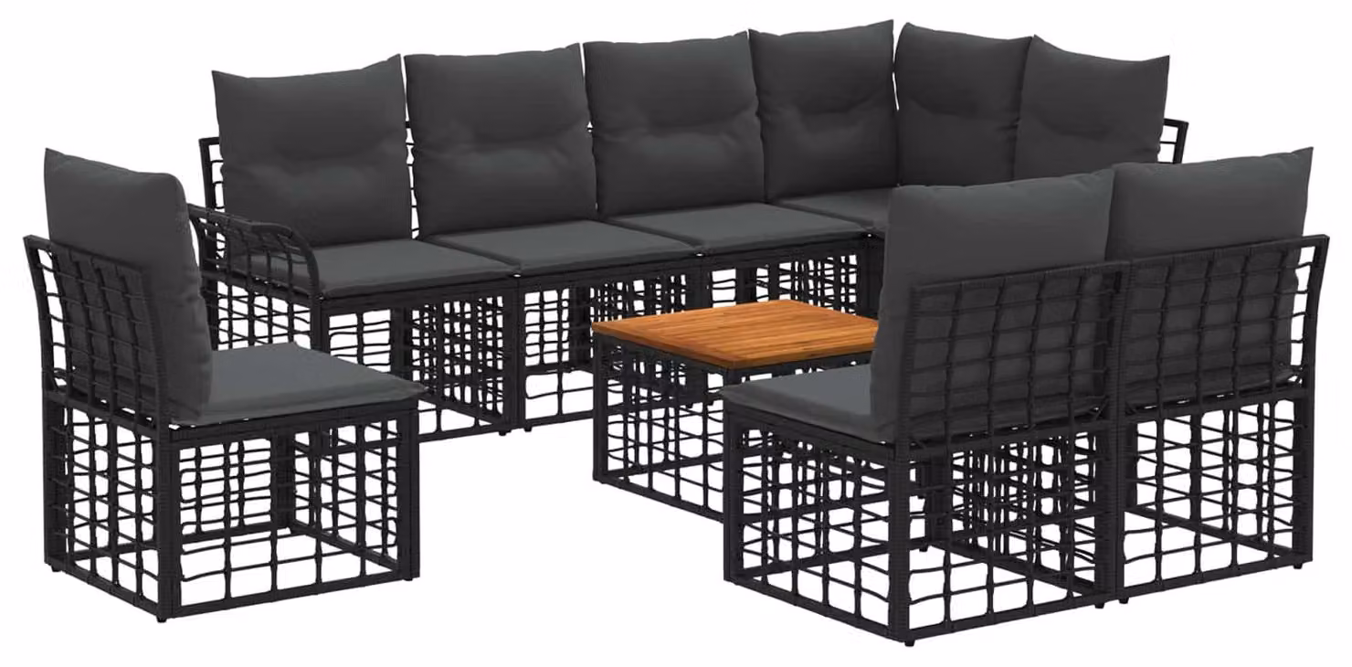 Set di divani da esterno 9 pcs Nero e Grigio scuro Poliestere
