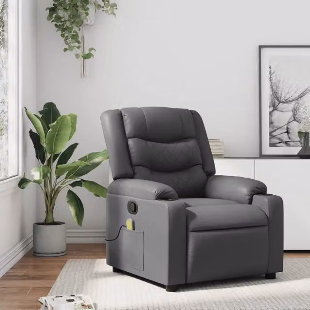 Poltrona Relax Reclinabile vidaXL in Similpelle Grigia con Braccioli e Imbottitura in Schiuma