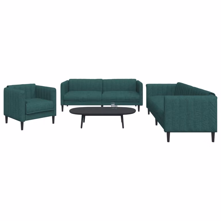 Set di divani 3 pezzi vidaXL in tessuto verde con braccioli e cuscini per soggiorno