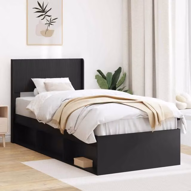 Struttura del letto con stoccaggio e testata Nero 90 x 190 cm 3414260