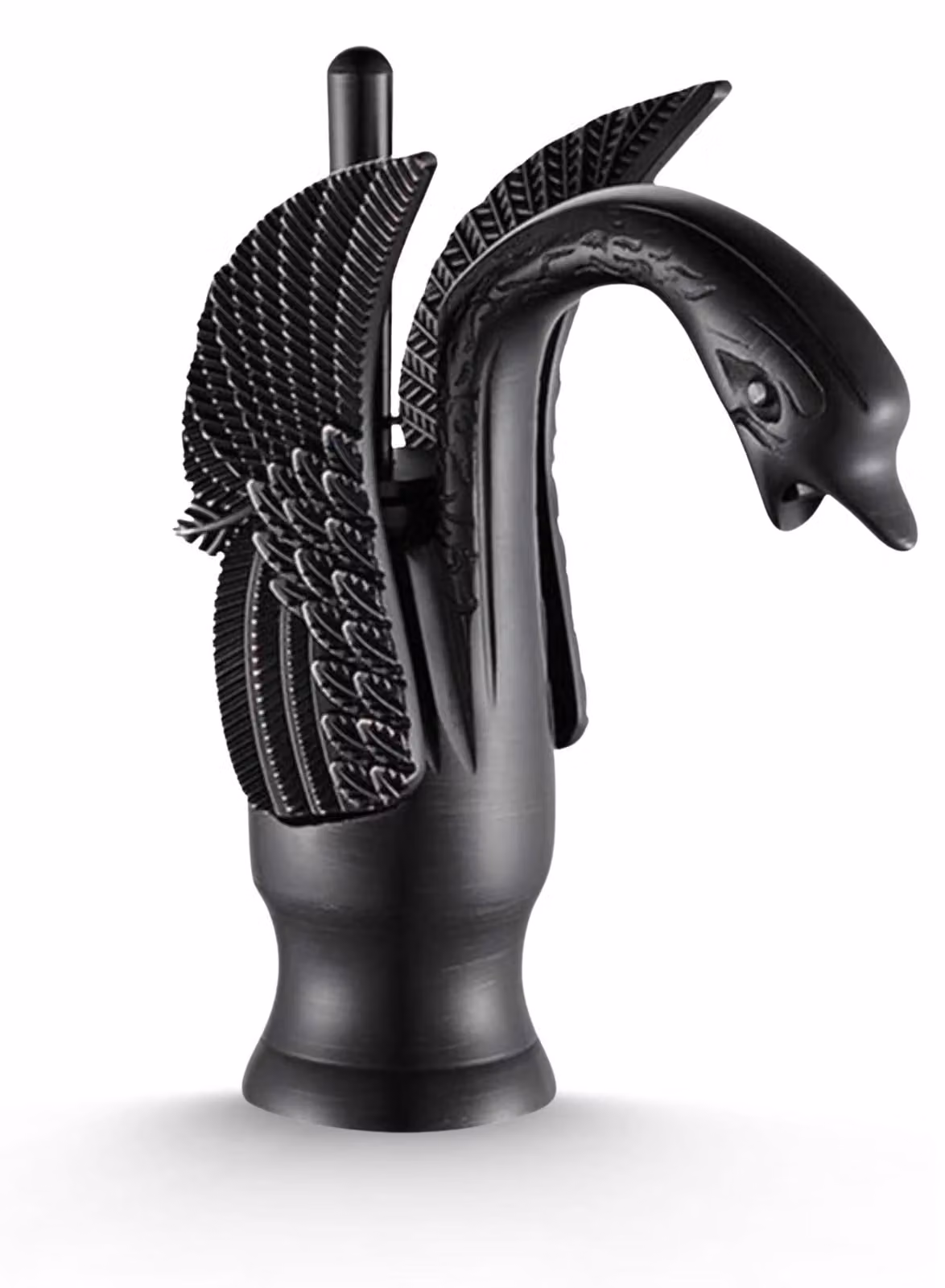 Miscelatore per lavabo Ari Swan, nero, con collo di cigno alto in ottone, cartuccia in Vetroceramica, aeratore, tubi di collegamento da 40 cm