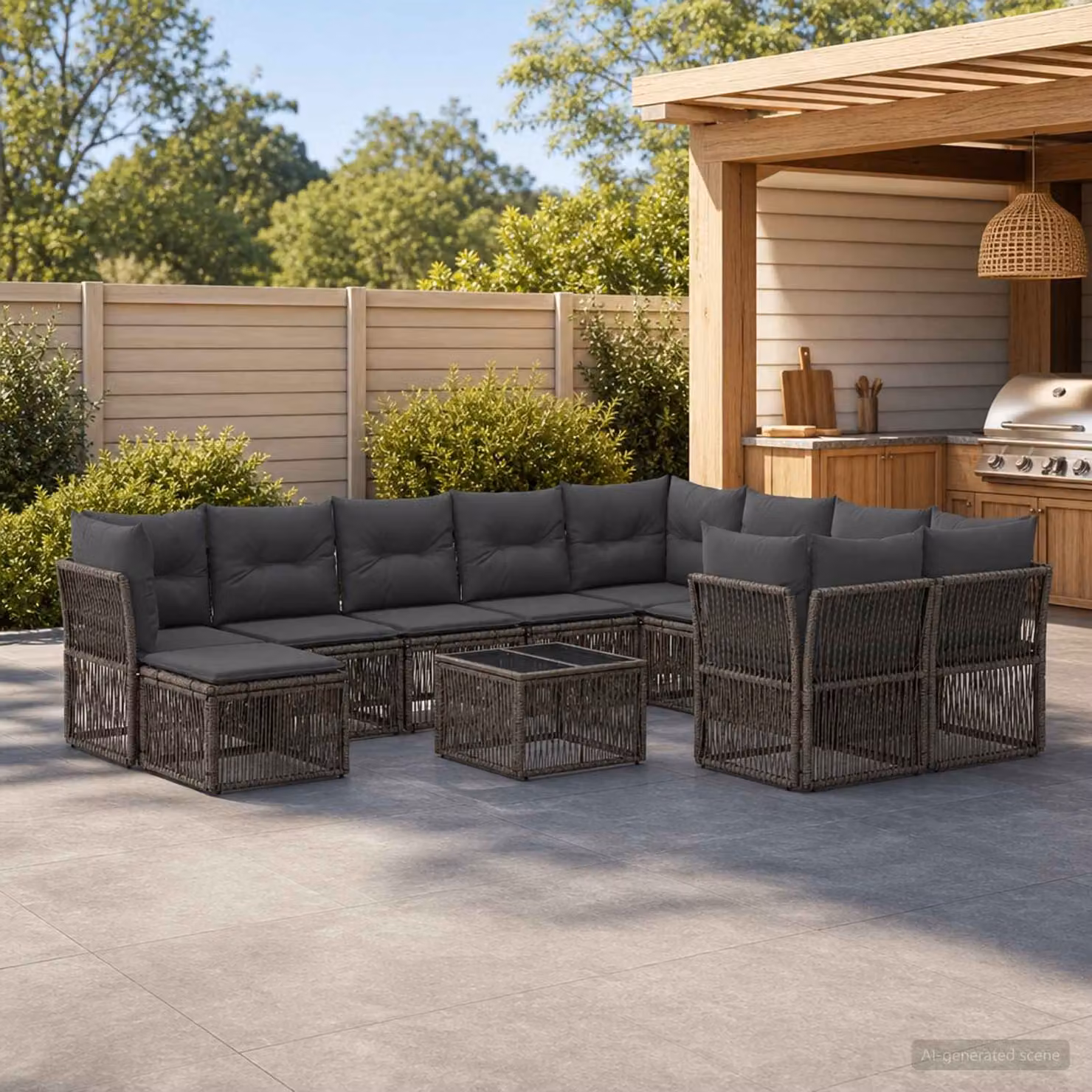 Set Divano da Giardino vidaXL 11 pz Grigio con Poltroncine, Tavolino e Cuscini in Polyrattan e Acciaio
