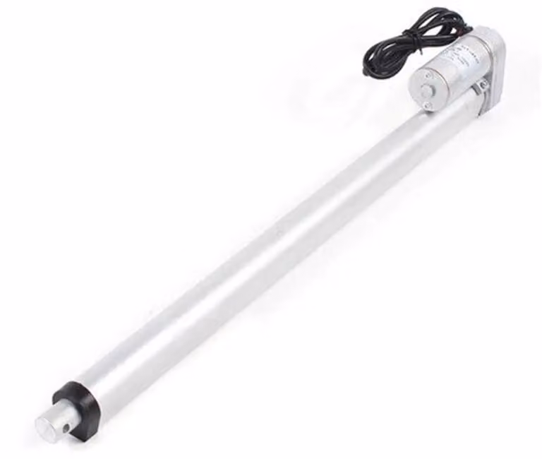 Attuatore lineare con una corsa di 450 mm e una forza di 900 N, progettato per sistemi elettrici a corrente continua da 12V