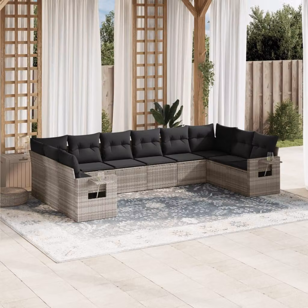 Maison Exclusive - Set Divano Giardino 10 pz con Cuscini Grigio Chiaro Polyrattan