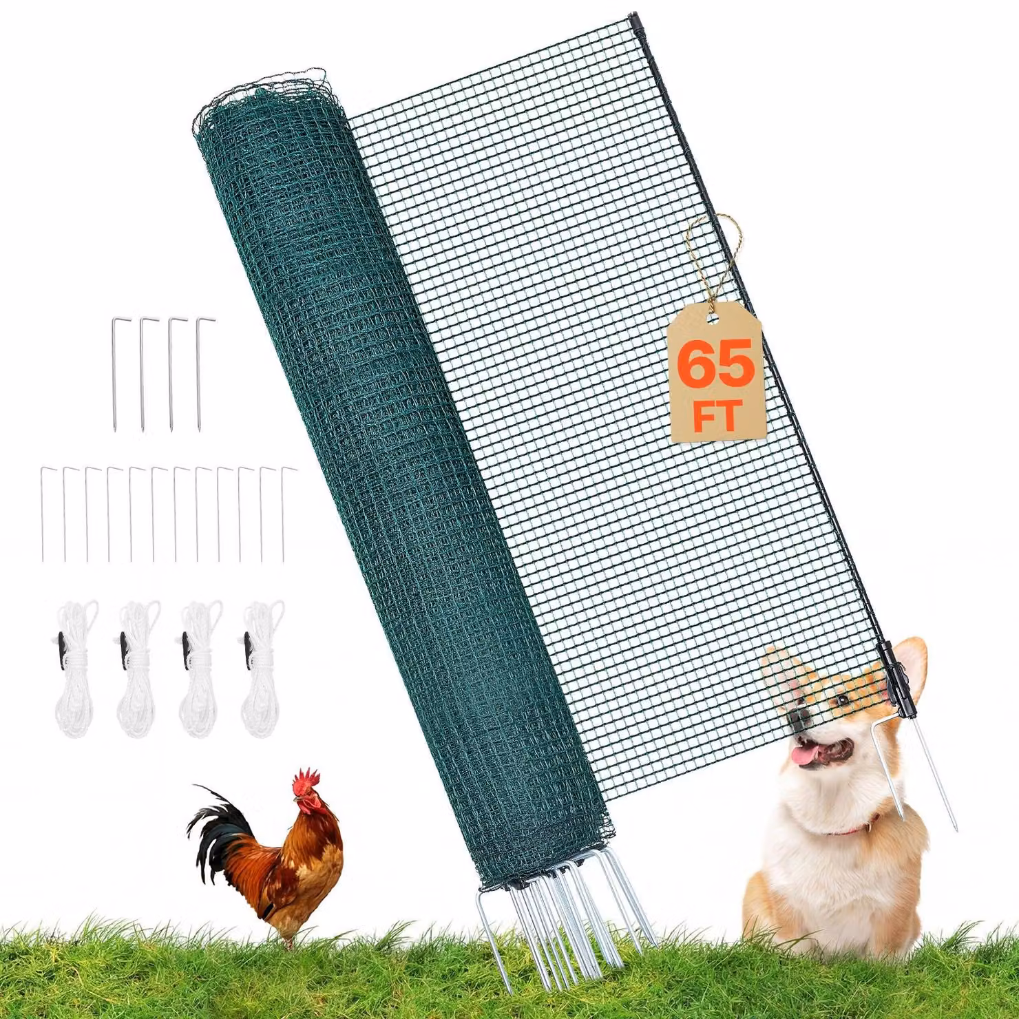 Recinzione di delimitazione - Rete mobile 20 x 0,9 m - Recinzione da pascolo in PE - Pali a doppia punta - Con corde di tensione - Recinzione per cani e polli - Per giardino e campeggio