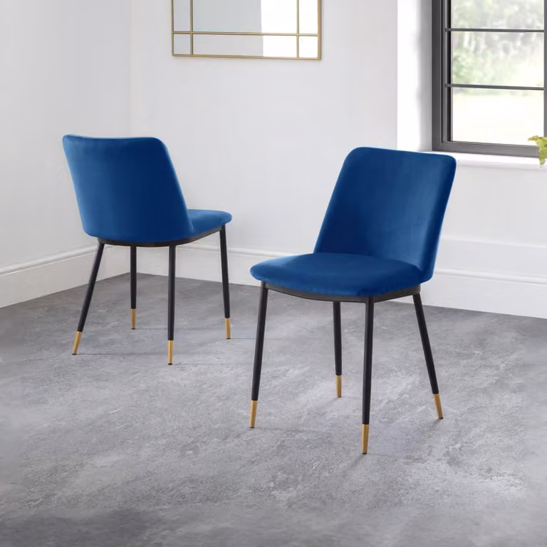 Set di 2 sedie da pranzo, in velluto, colore blu, dimensioni 83x50x59 cm