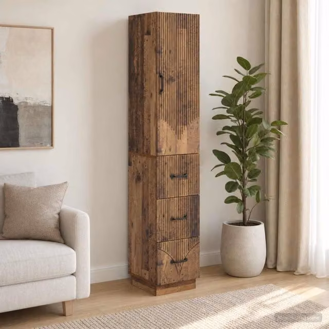Set di 2 armadi moderni vidaXL in legno e metallo marrone con ante scorrevoli e ripiani interni L/P/H: 33 x 34,5 x 87 cm