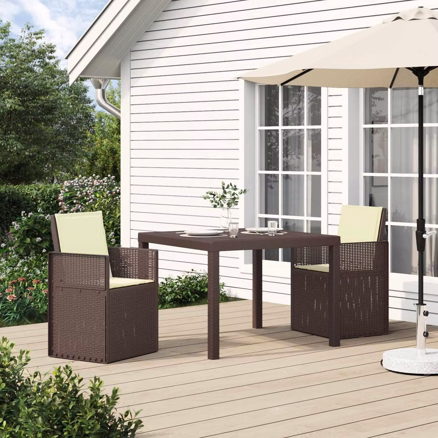 Maison Exclusive - Set da pranzo per esterno, 3 pezzi, color marrone e crema, in materiale PP