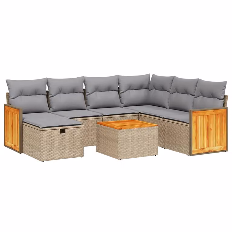Set Divano da Giardino 8 pz con Cuscini Beige Misto Polyrattan