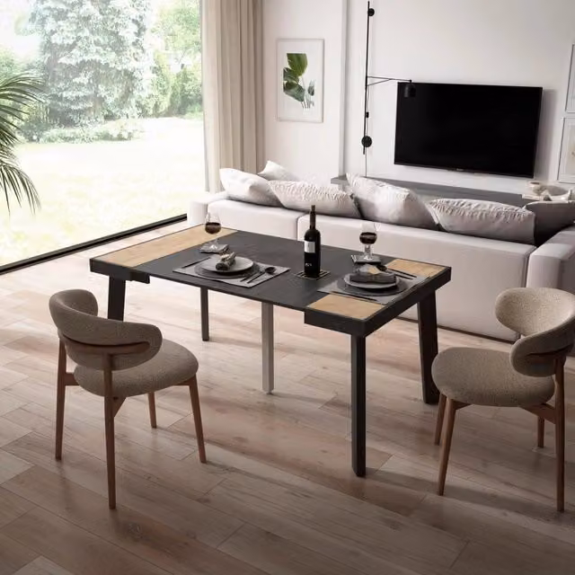 Consolle allungabile, 160x90x73cm, Per 8 persone, Gambe in legno, colore Rovere e nero RF2996