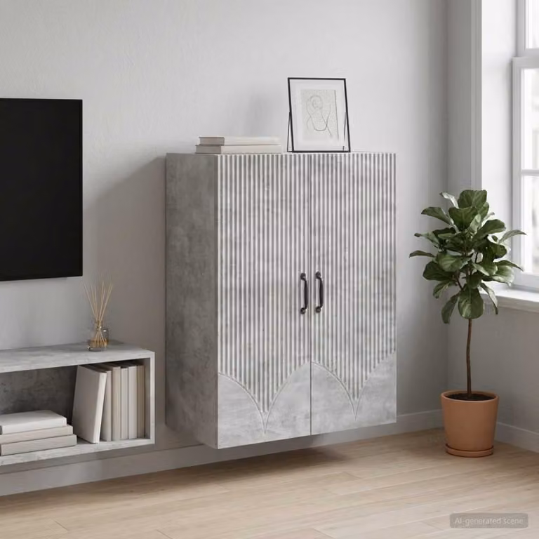 Mobiletto a muro vidaXL grigio in legno e metallo con ante a battente e ripiani interni, L: 66 cm, P: 34,5 cm, H: 90 cm