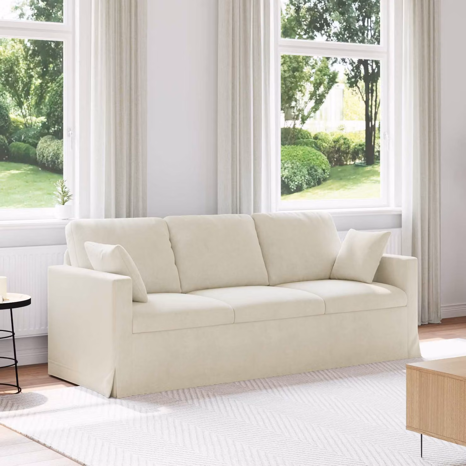 Divano moderno vidaXL in velluto beige con coperture rimovibili L: 198 cm, P: 78 cm, H: 80 cm