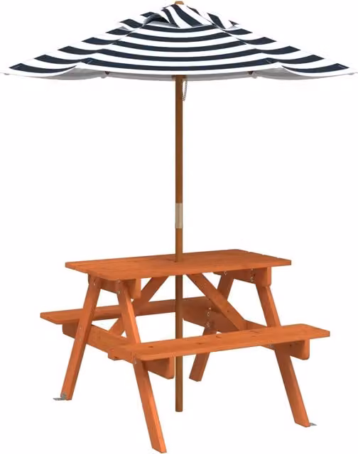 Tavolo da picnic per bambini con ombrellone in legno di abete per giardino
