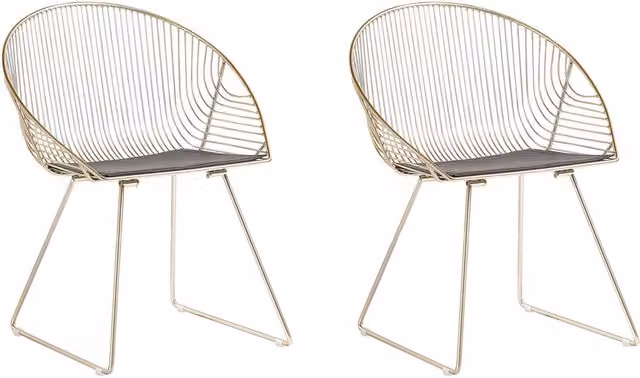 Set di 2 sedie da pranzo Beliani in ecopelle nera con struttura in metallo dorato design moderno e glamour
