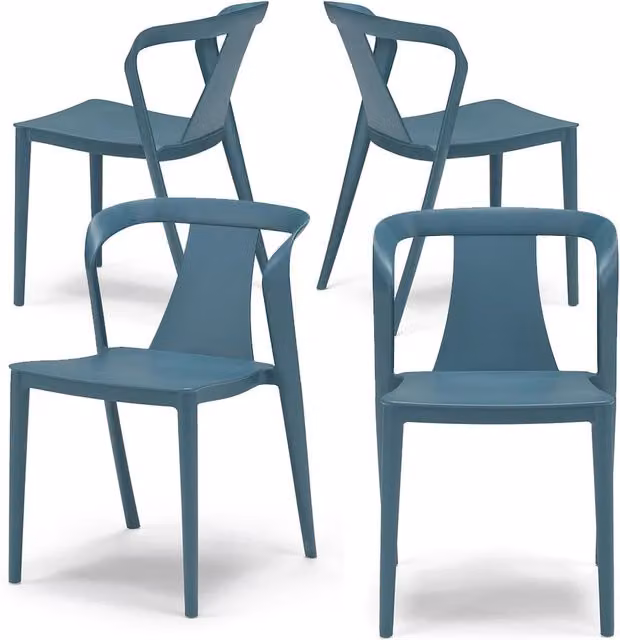 Set 4 sedie in polipropilene modello ALBA, impilabile, idrorepellente, resistente ai raggi UV, design moderno ideale per sala da pranzo, cucina, sala d’attesa, bar, ristoranti, giardino, colore Petrolio