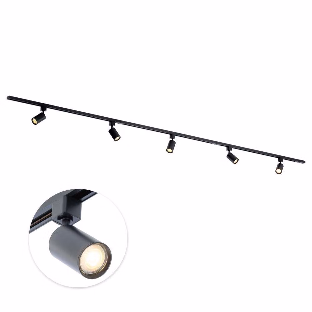 Qub Focus III - Sistema di binari LED - Nero - Monofase - 300 cm - 5 faretti GU10 - Forma a I