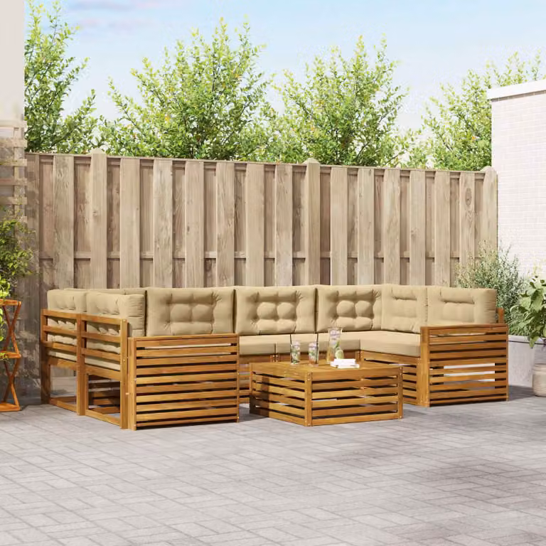 Set di divani da esterno vidaXL 7 pz in legno di acacia con tavolo da caffè, colore marrone e beige