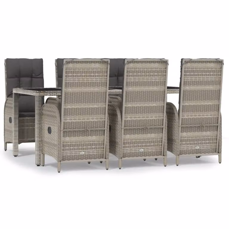Set da Pranzo da Giardino 7 pz con Cuscini in Polyrattan Grigio