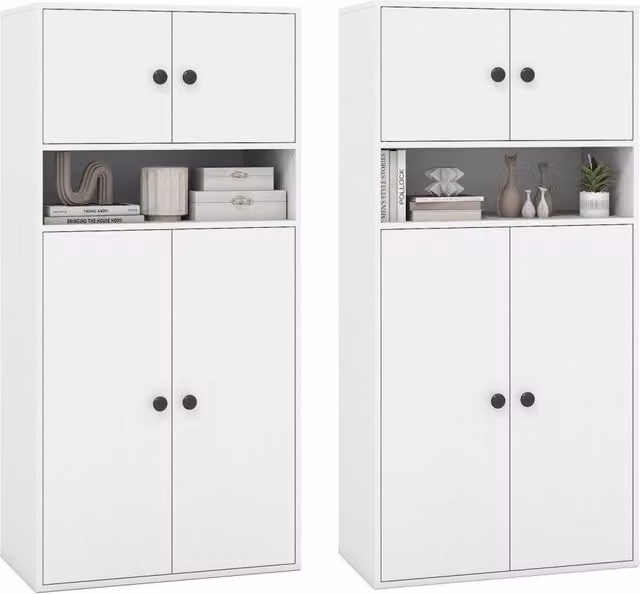 Libreria Design Mania moderna con 4 ante in vetro e ripiani interni, colore bianco, Altezza: 111 cm