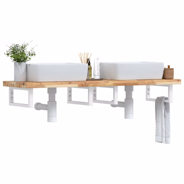 vidaXL Ripiano a Parete per Lavabo in Accacia e Metallo, Marrone e Bianco, L: 40 cm, P: 19 cm, H: 5 cm