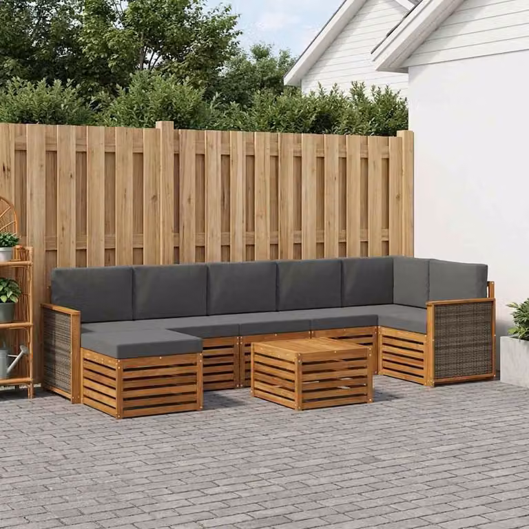 Set di divani da esterno vidaXL 7 pz in legno di acacia con cuscini beige e antracite