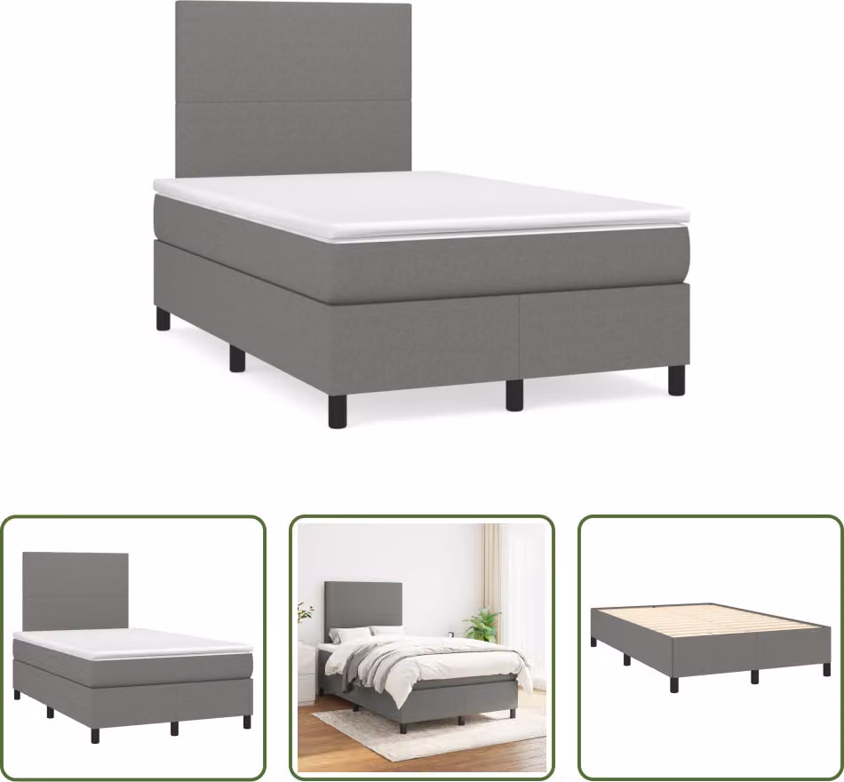 The Living Store Letto a molle con materasso grigio scuro 120x190 cm in tessuto