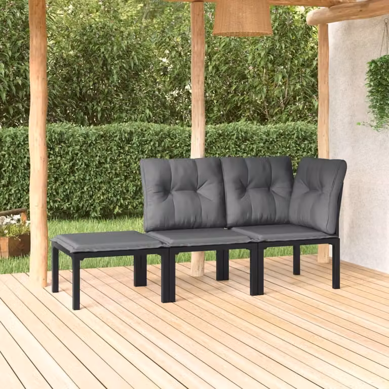 The Living Store Set 3 pezzi da giardino in poly rattan nero e grigio