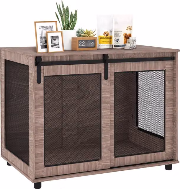 Gabbia per Cani da Interno e Trasporto con Apertura Superiore e Porte con Chiusura, Marrone Chiaro, 98 x 60 x 78 cm