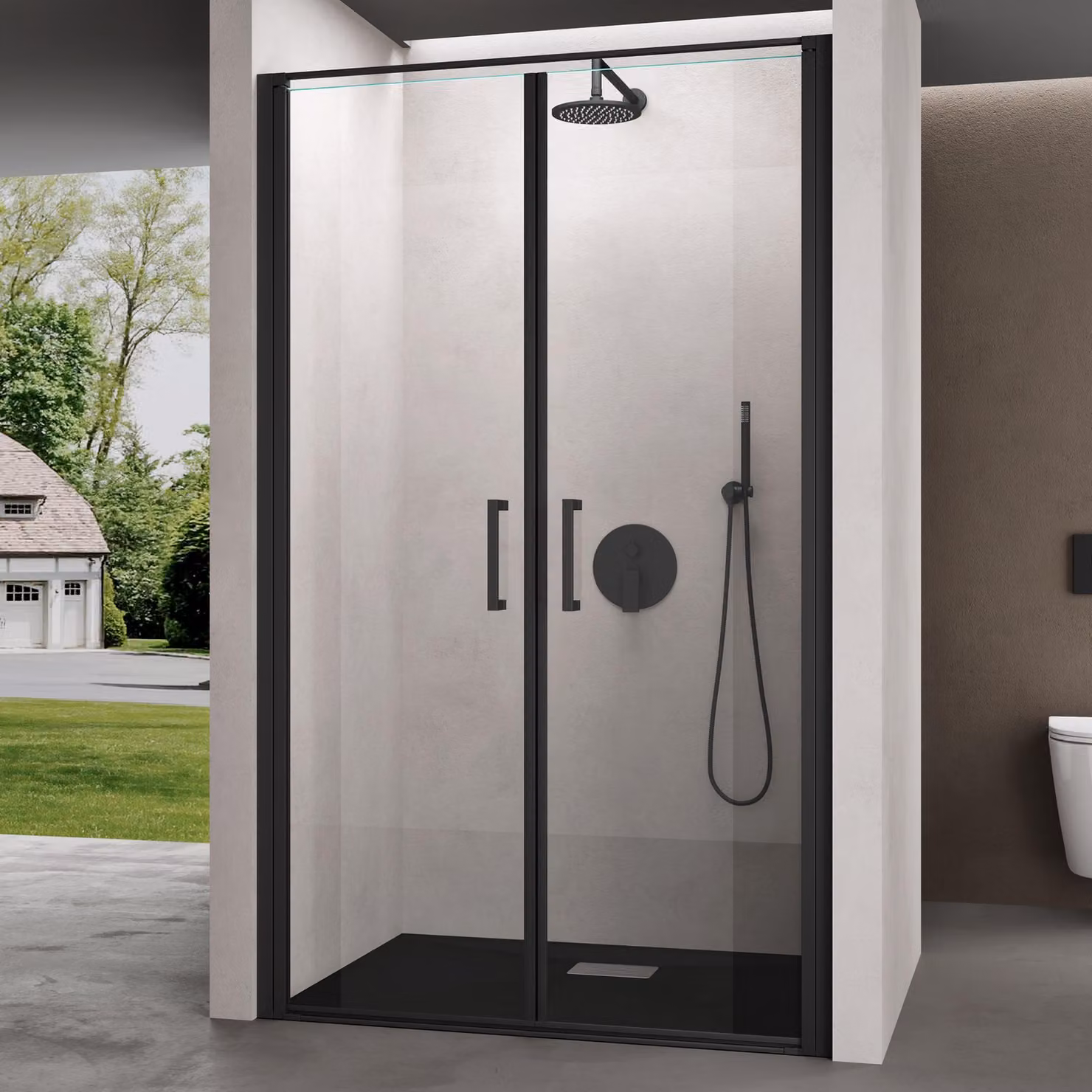 doporro Porta Doccia per Nicchia 100x195cm in Vetro Temperato Trasparente Anticalcare con Telaio Nero OpacoRivestimento NANO con Meccanismo di Sollevamento e AbbassamentoTeramo66K