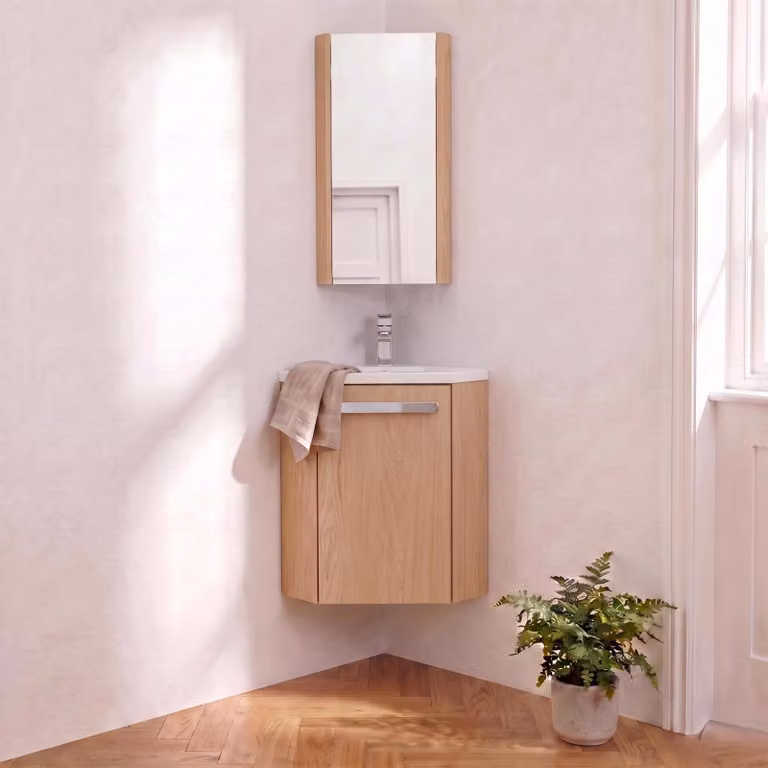 Set lavabo angolare SKINO con rubinetto e mobiletto